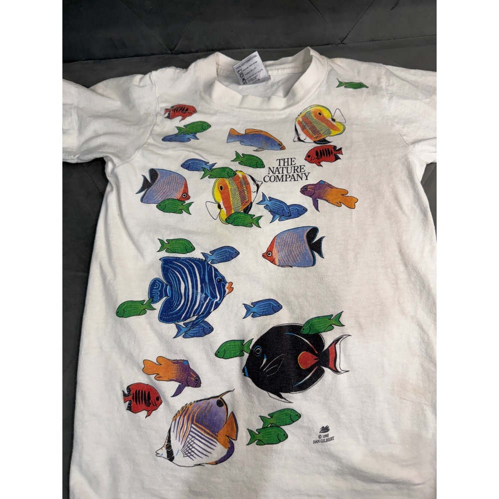 Vintage 1992 The Nature Company Fish T-Shirt Dan Gilbert Oneita USA Kids M 10-12